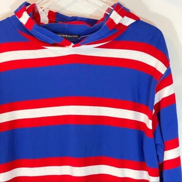 BRANDY MELVILLE RED WHITE & BLUE STRIPE HOODIE ONE SIZE - Picture 2 of 7